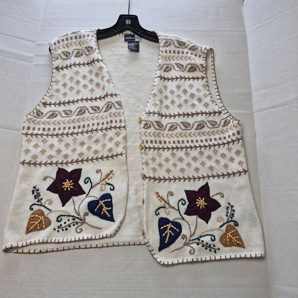 Beldochpopper Cardigan Size XL Tan with Embroadary on Front & Sleeveless - Picture 1 of 6